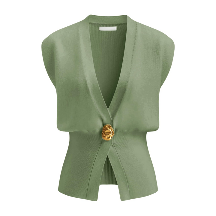 Elegante Blusa Gilet Donna Scollo V Bottoni Maglia