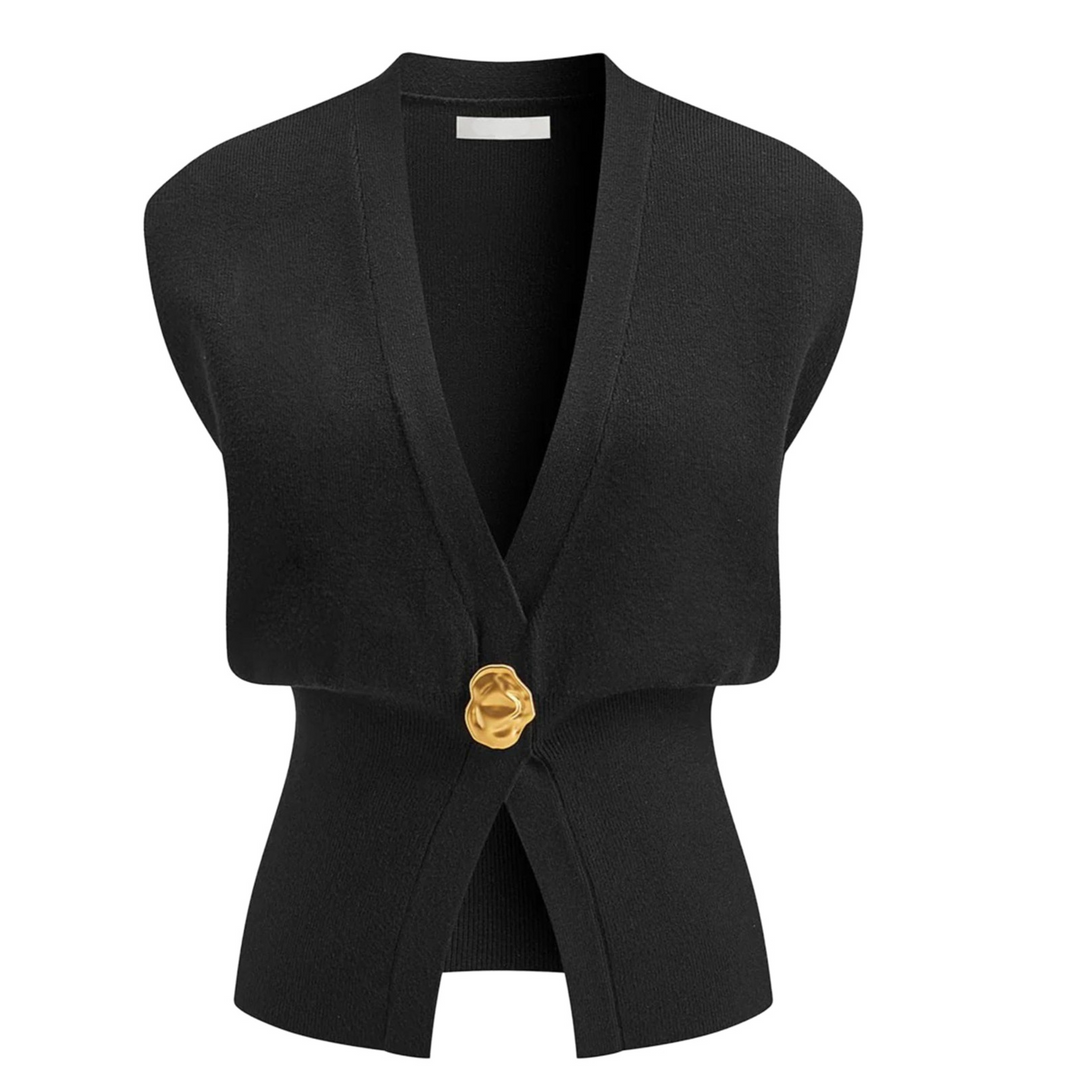 Elegante Blusa Gilet Donna Scollo V Bottoni Maglia