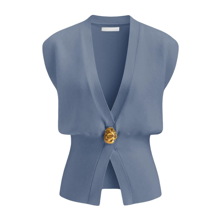 Elegante Blusa Gilet Donna Scollo V Bottoni Maglia