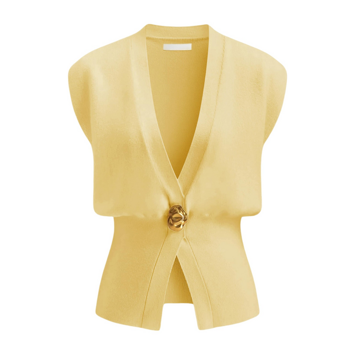 Elegante Blusa Gilet Donna Scollo V Bottoni Maglia