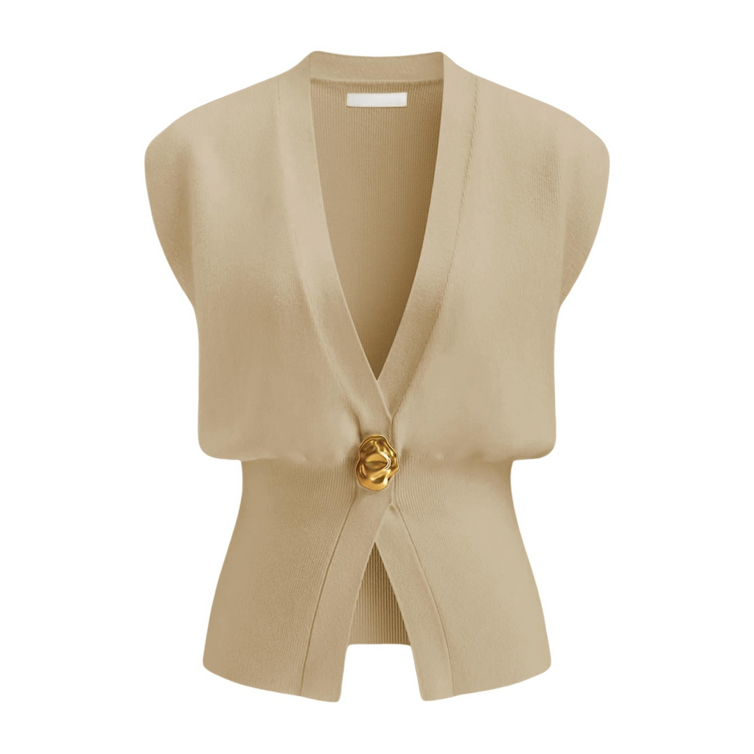 Elegante Blusa Gilet Donna Scollo V Bottoni Maglia