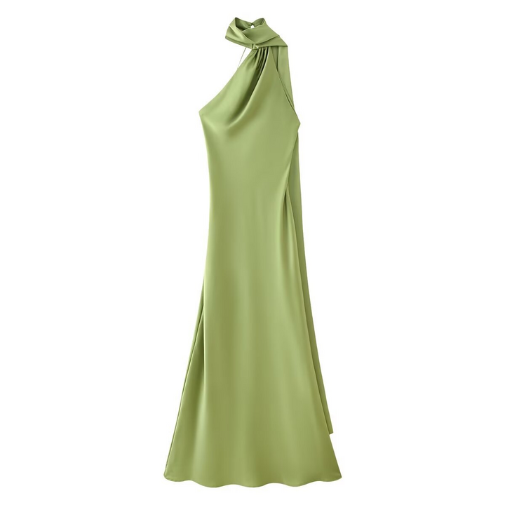 Vestito cerimonia lussuoso blu satin maxi