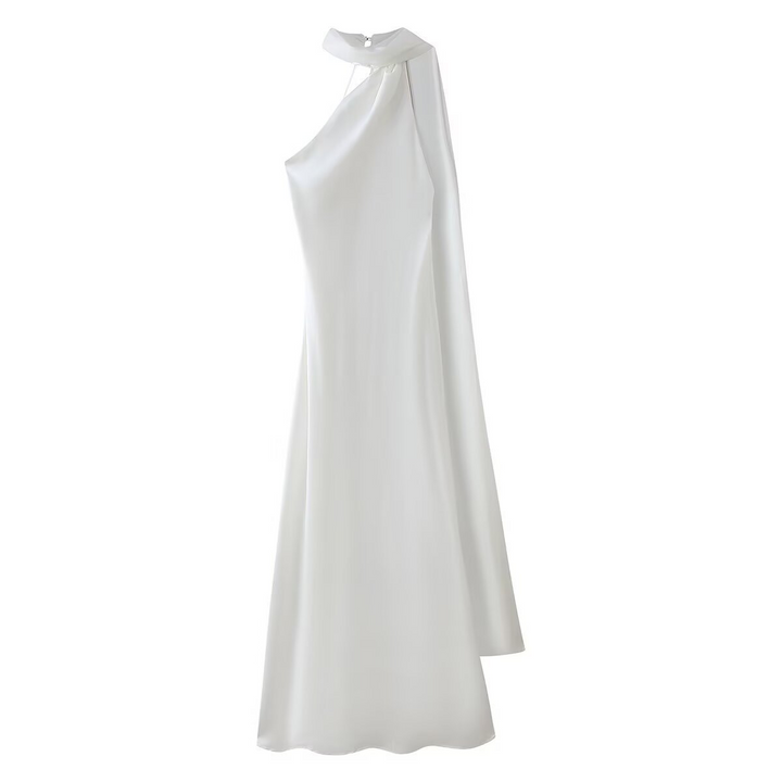 Vestito cerimonia lussuoso blu satin maxi