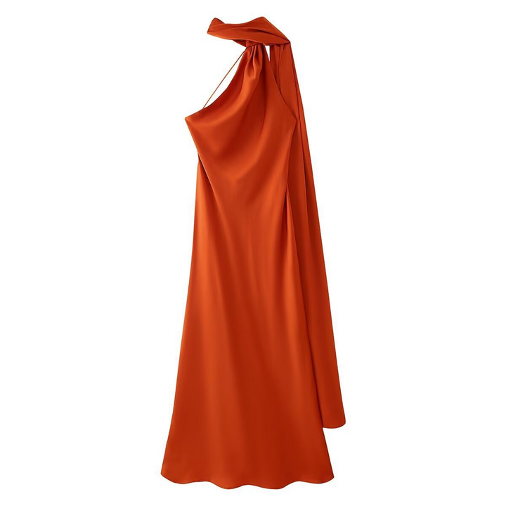 Vestito cerimonia lussuoso blu satin maxi