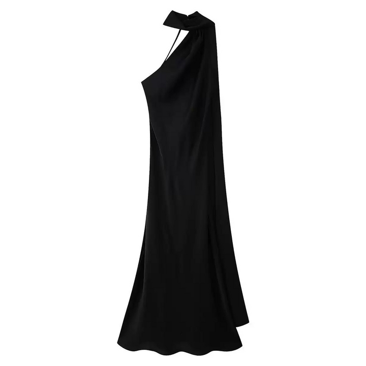 Vestito cerimonia lussuoso blu satin maxi