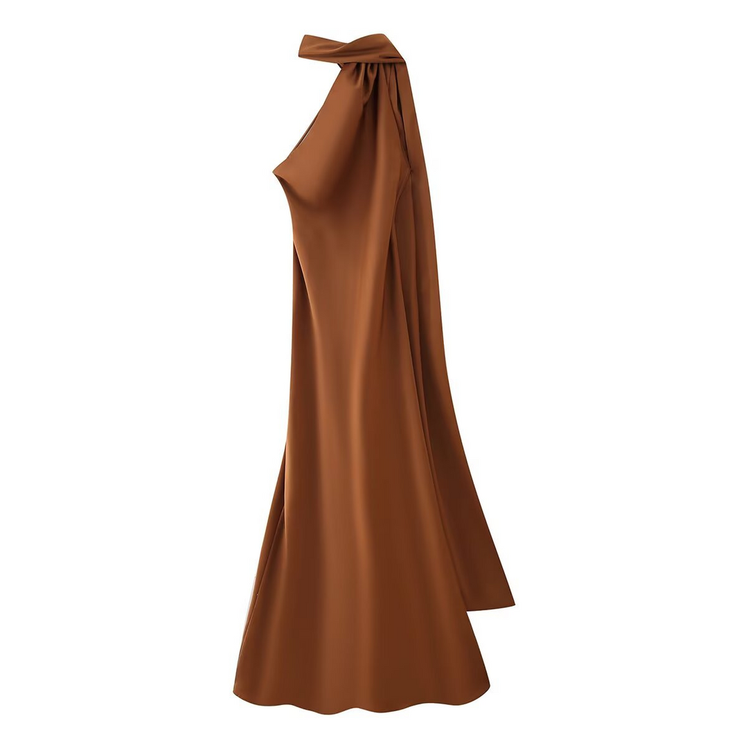 Vestito cerimonia lussuoso blu satin maxi
