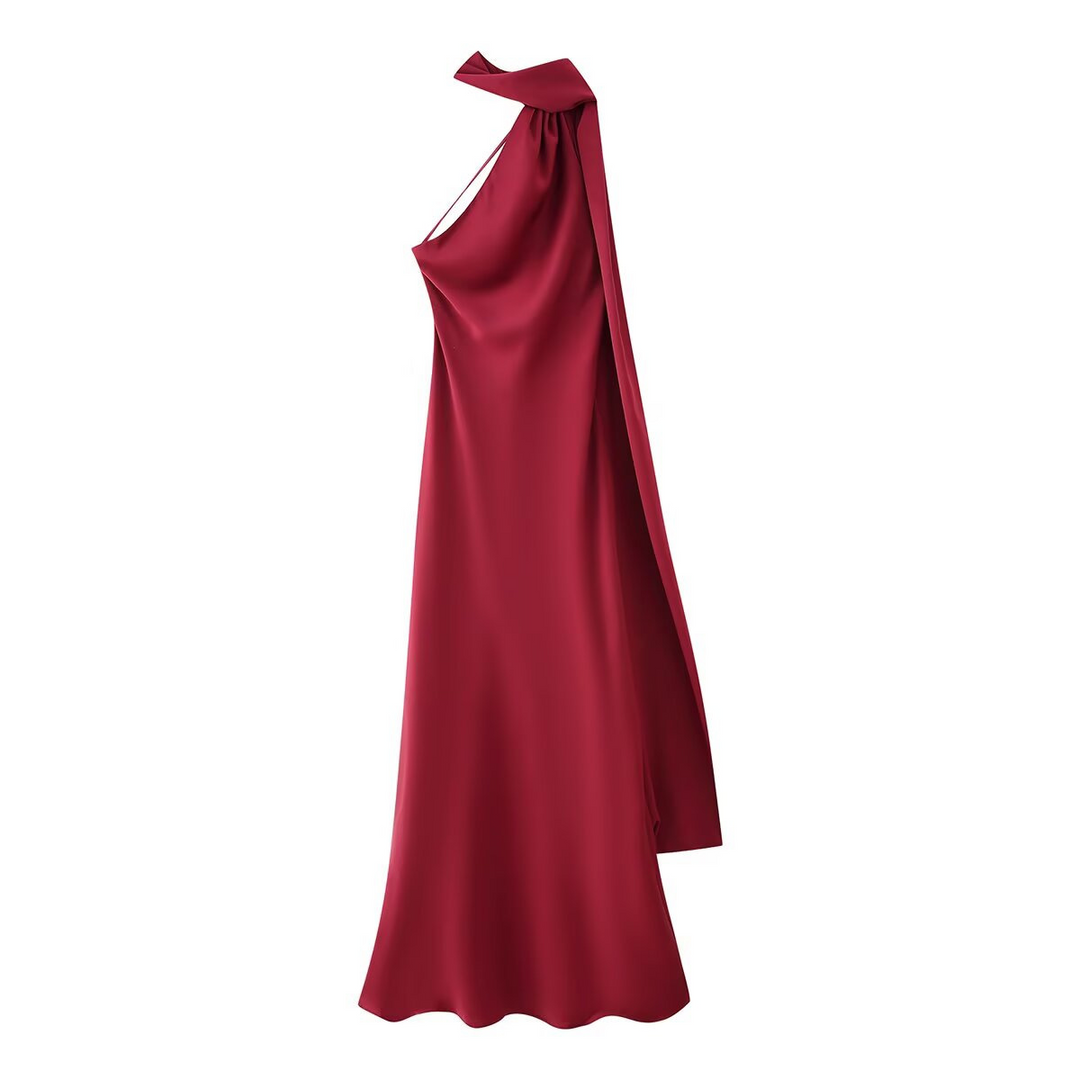 Vestito cerimonia lussuoso blu satin maxi