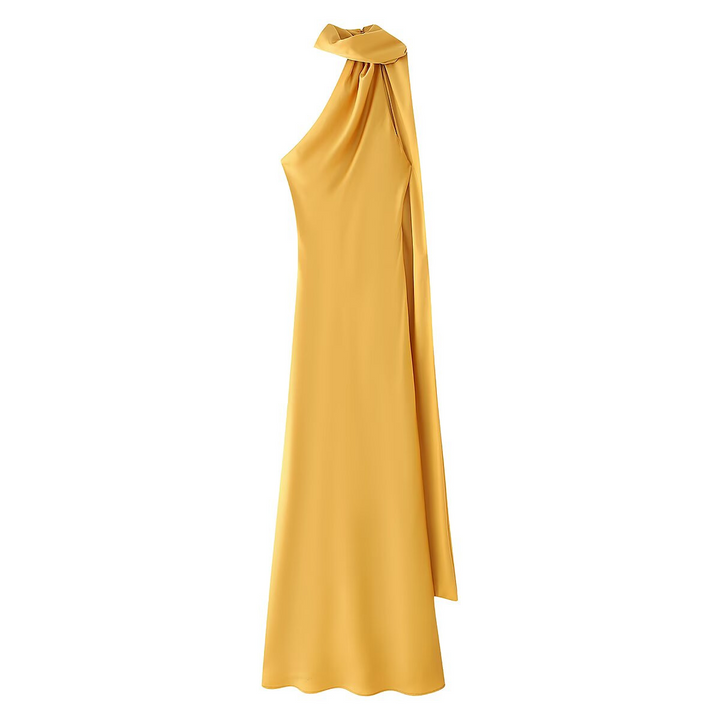 Vestito cerimonia lussuoso blu satin maxi