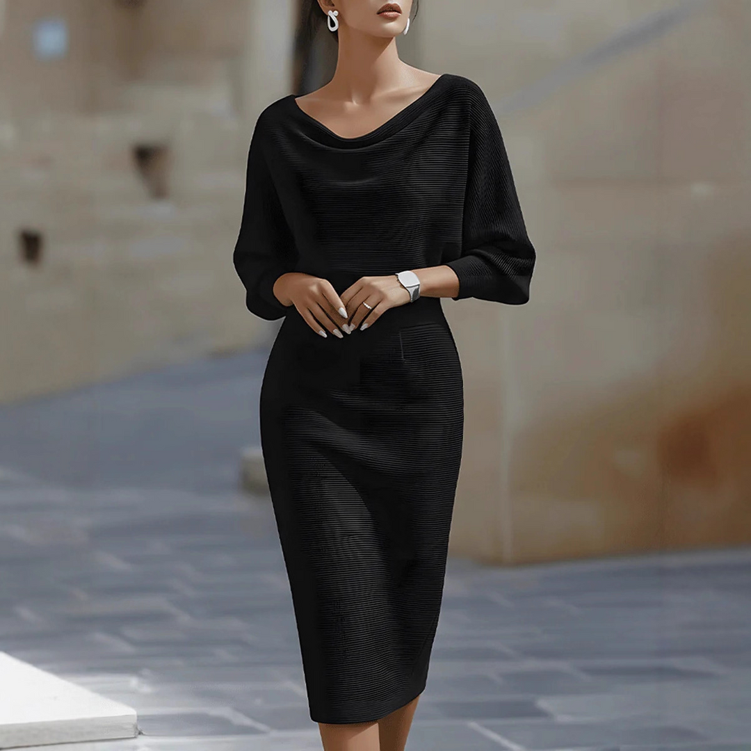 Bianca - Abito midi da donna bianco con maniche a pipistrello drappeggiate