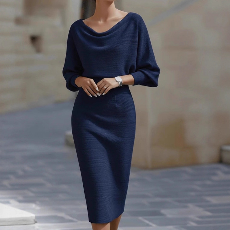 Bianca - Abito midi da donna bianco con maniche a pipistrello drappeggiate