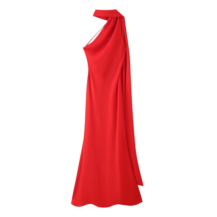 Vestito cerimonia lussuoso blu satin maxi