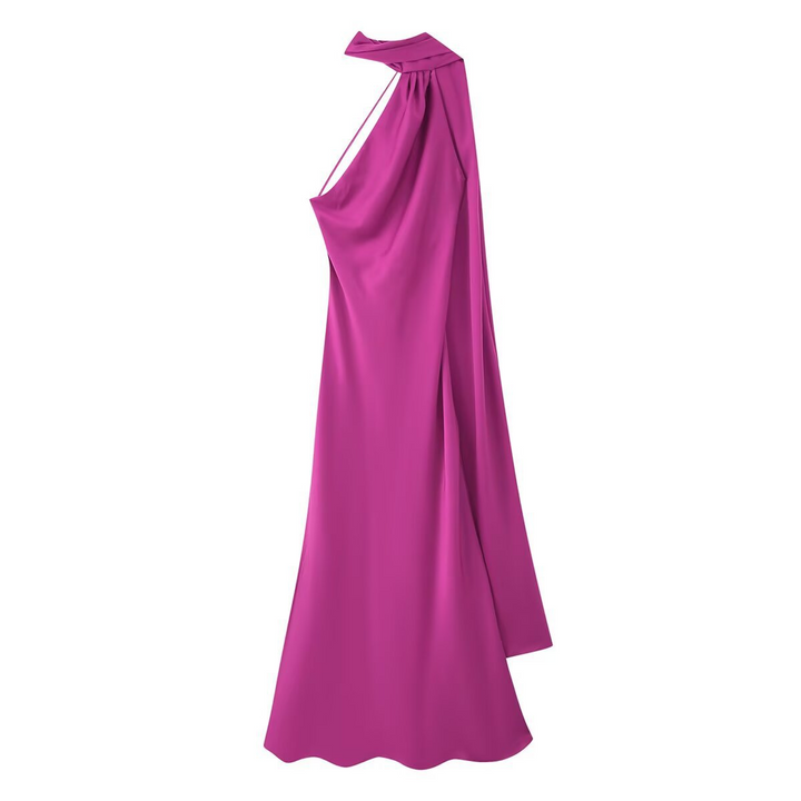 Vestito cerimonia lussuoso blu satin maxi