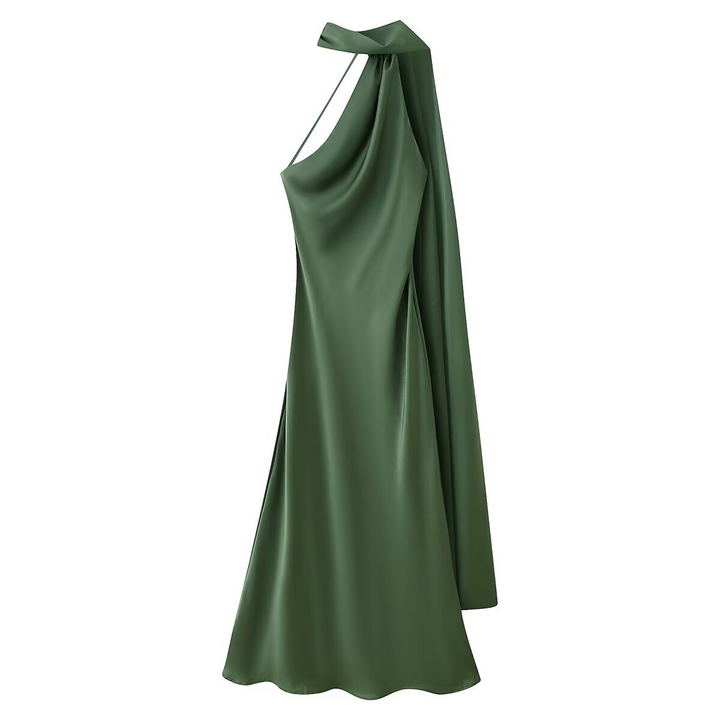Vestito cerimonia lussuoso blu satin maxi