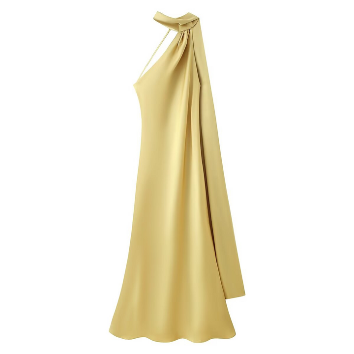 Vestito cerimonia lussuoso blu satin maxi