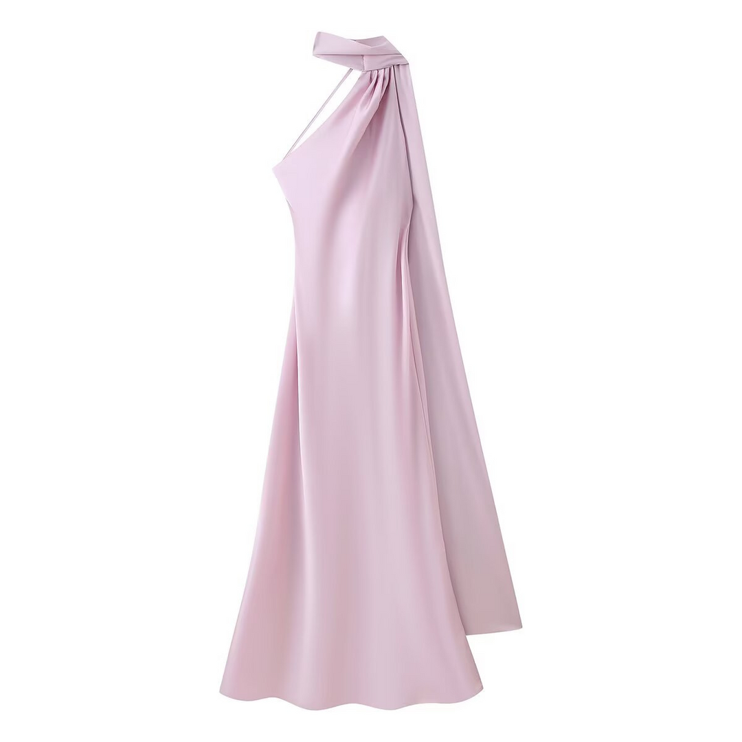 Vestito cerimonia lussuoso blu satin maxi