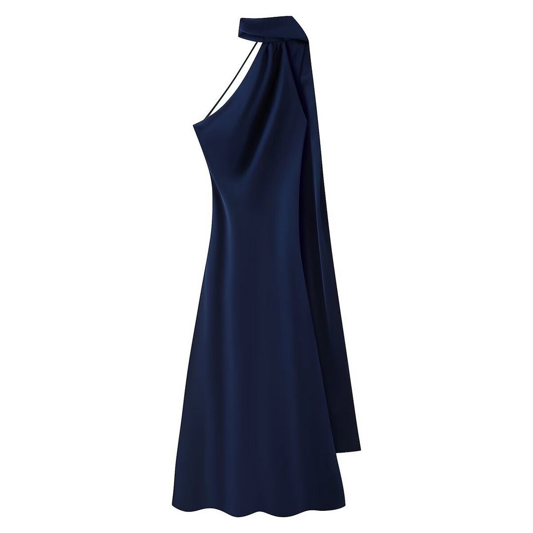 Vestito cerimonia lussuoso blu satin maxi