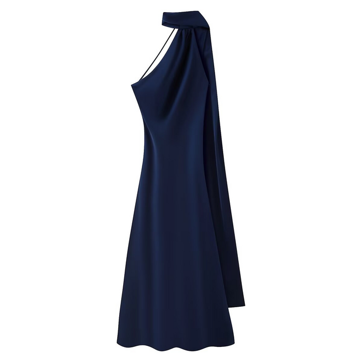 Vestito cerimonia lussuoso blu satin maxi