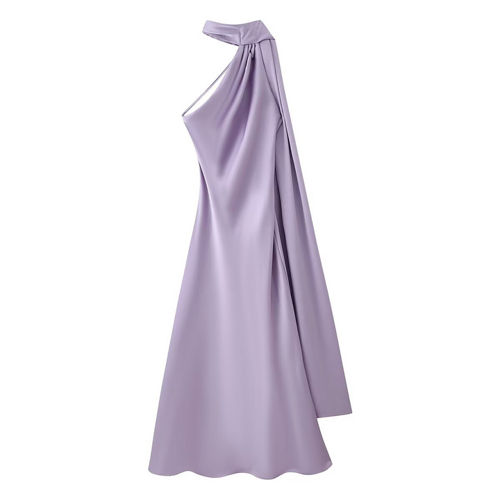 Vestito cerimonia lussuoso blu satin maxi