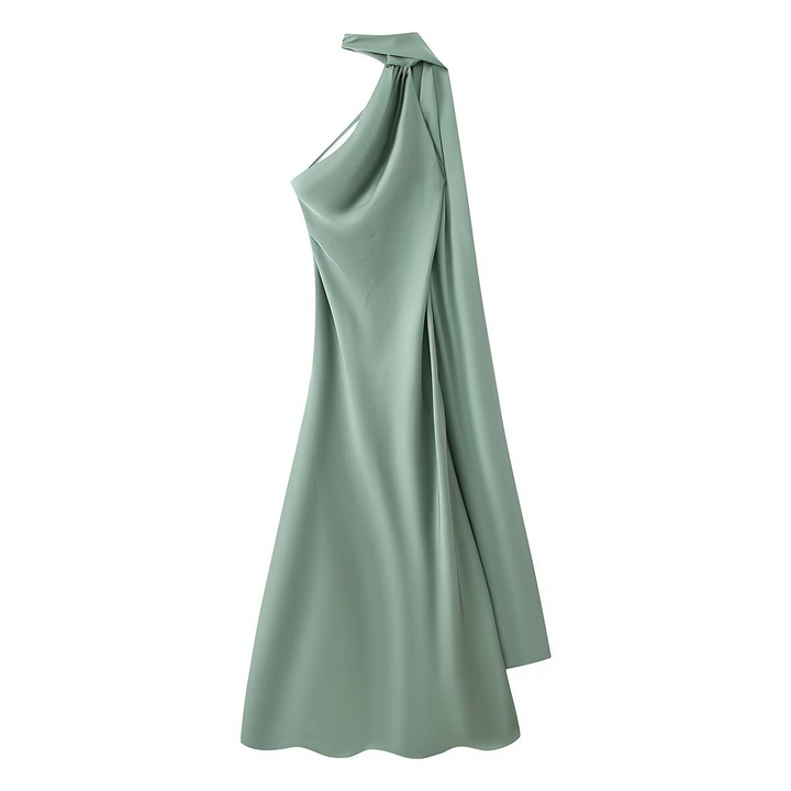 Vestito cerimonia lussuoso blu satin maxi