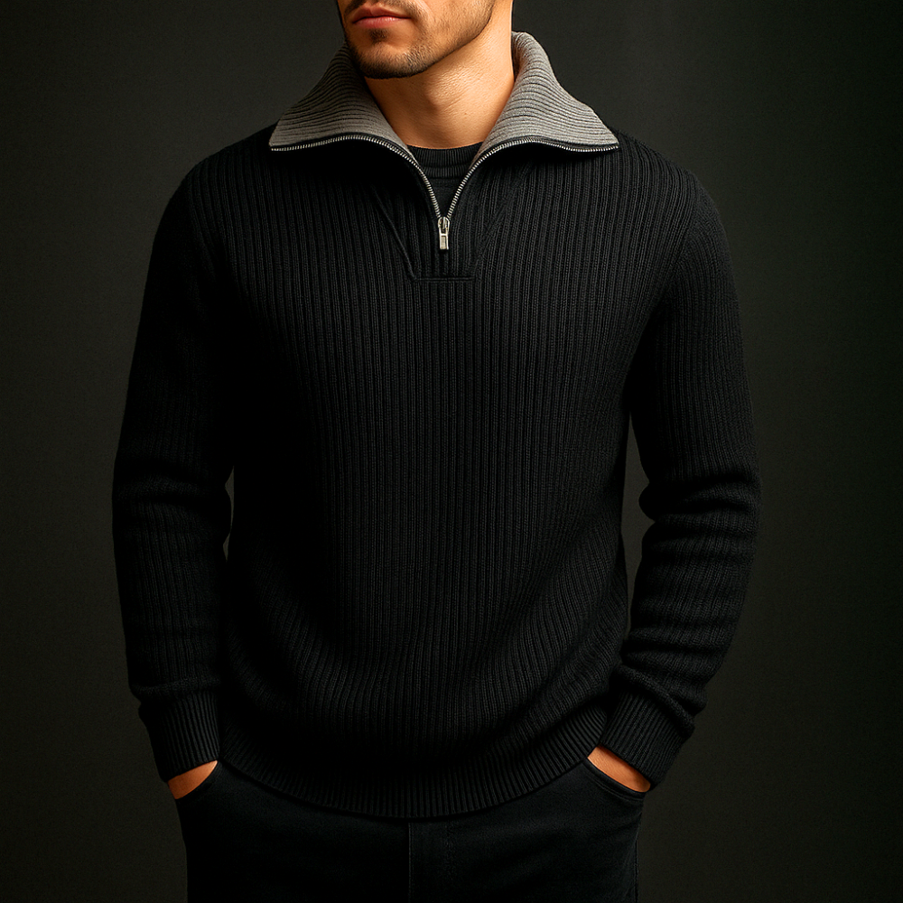 Maglione Uomo in Lana Quarter Zip con Colletto