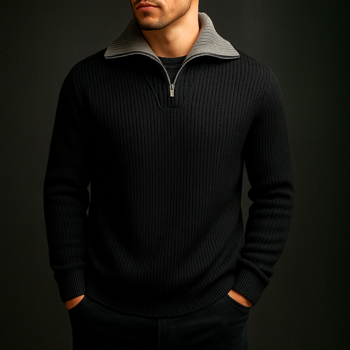 Maglione Uomo in Lana Quarter Zip con Colletto