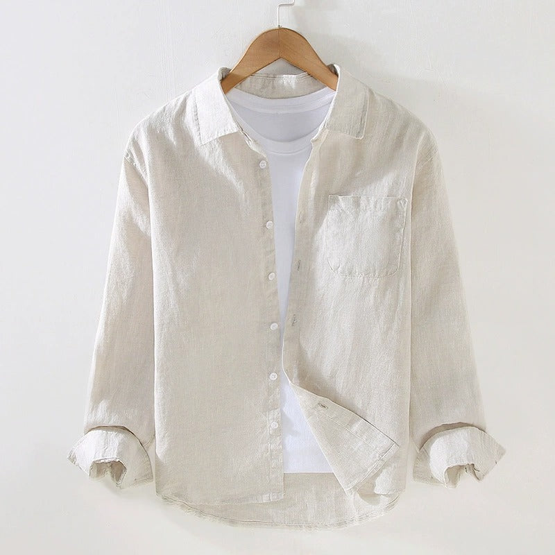 Camicia in Lino Uomo 100% Lino Manica Lunga Taglio Regolare