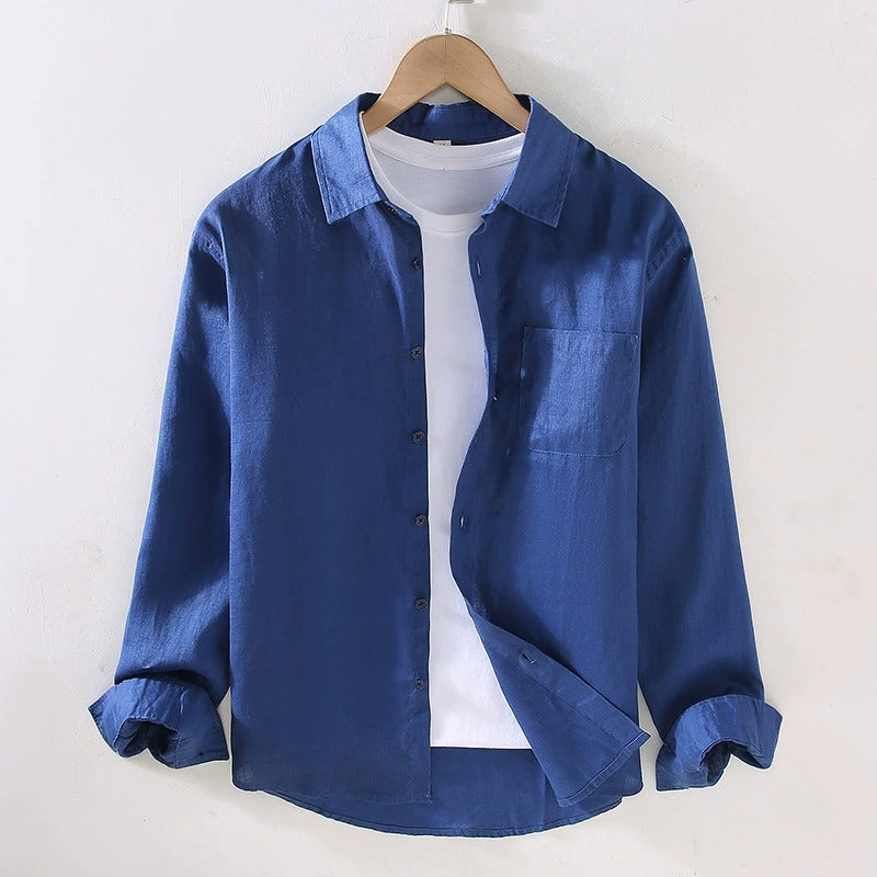 Camicia in Lino Uomo 100% Lino Manica Lunga Taglio Regolare