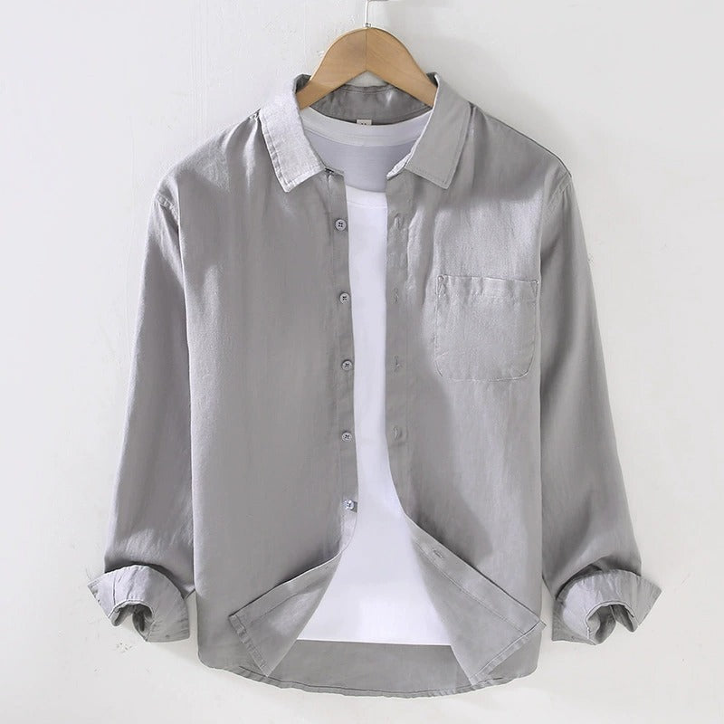 Camicia in Lino Uomo 100% Lino Manica Lunga Taglio Regolare