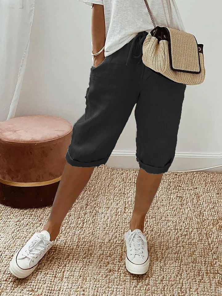 Pantalone Donna in Cotone Taglio Rilassato con Tasche e Coulisse