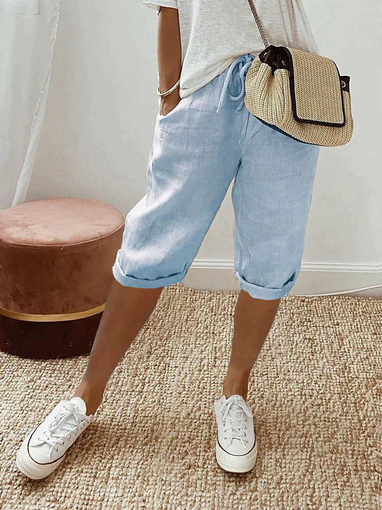 Pantalone Donna in Cotone Taglio Rilassato con Tasche e Coulisse