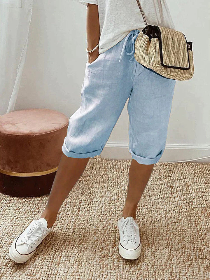 Pantalone Donna in Cotone Taglio Rilassato con Tasche e Coulisse