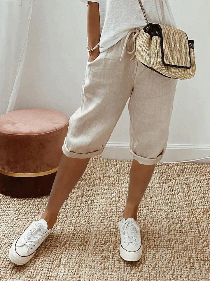 Pantalone Donna in Cotone Taglio Rilassato con Tasche e Coulisse
