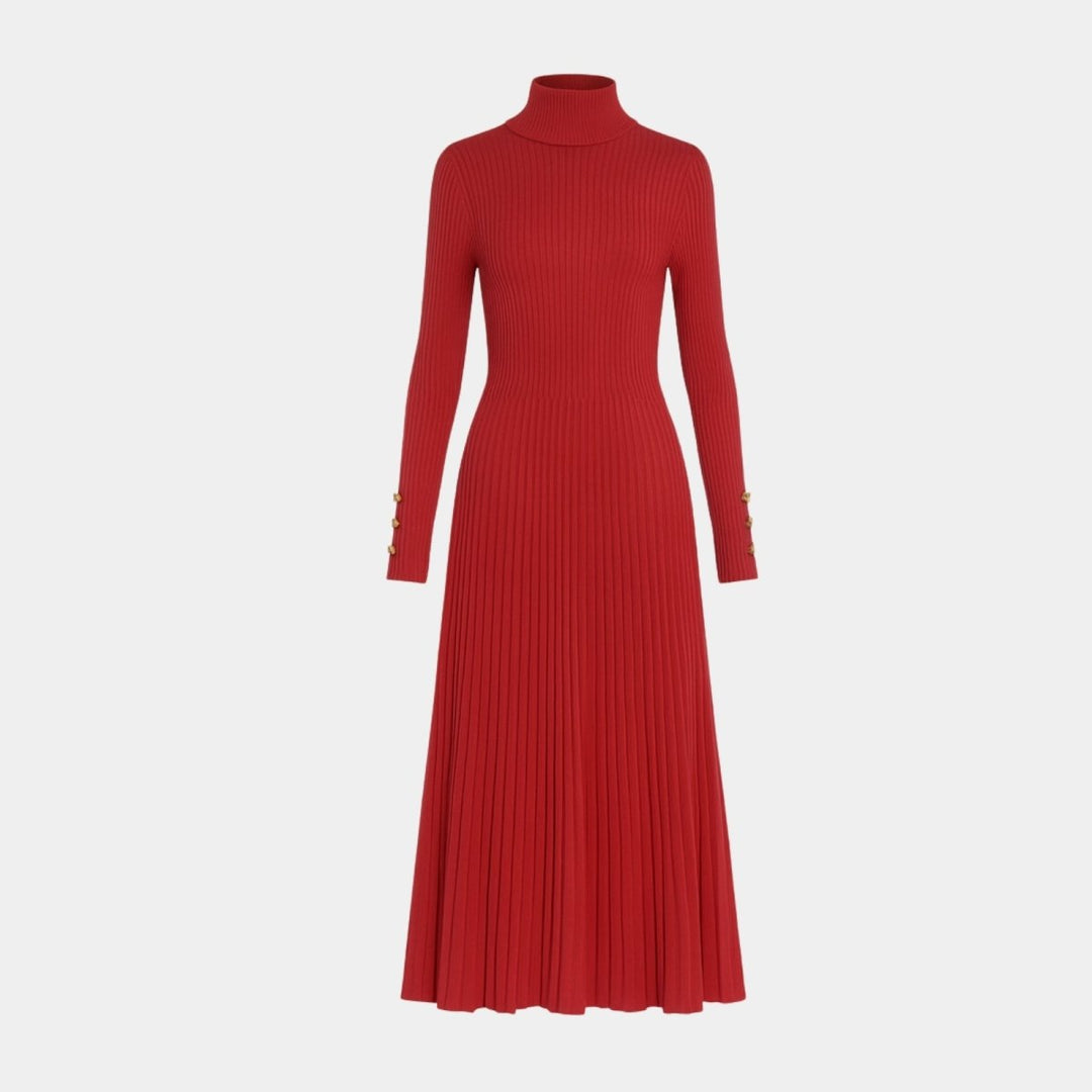 Abito midi plissettato con collo alto Dianne