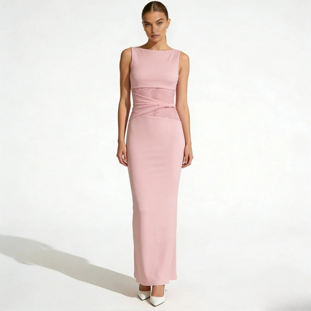 Abito lungo Colonna con Pizzo Asimmetrico