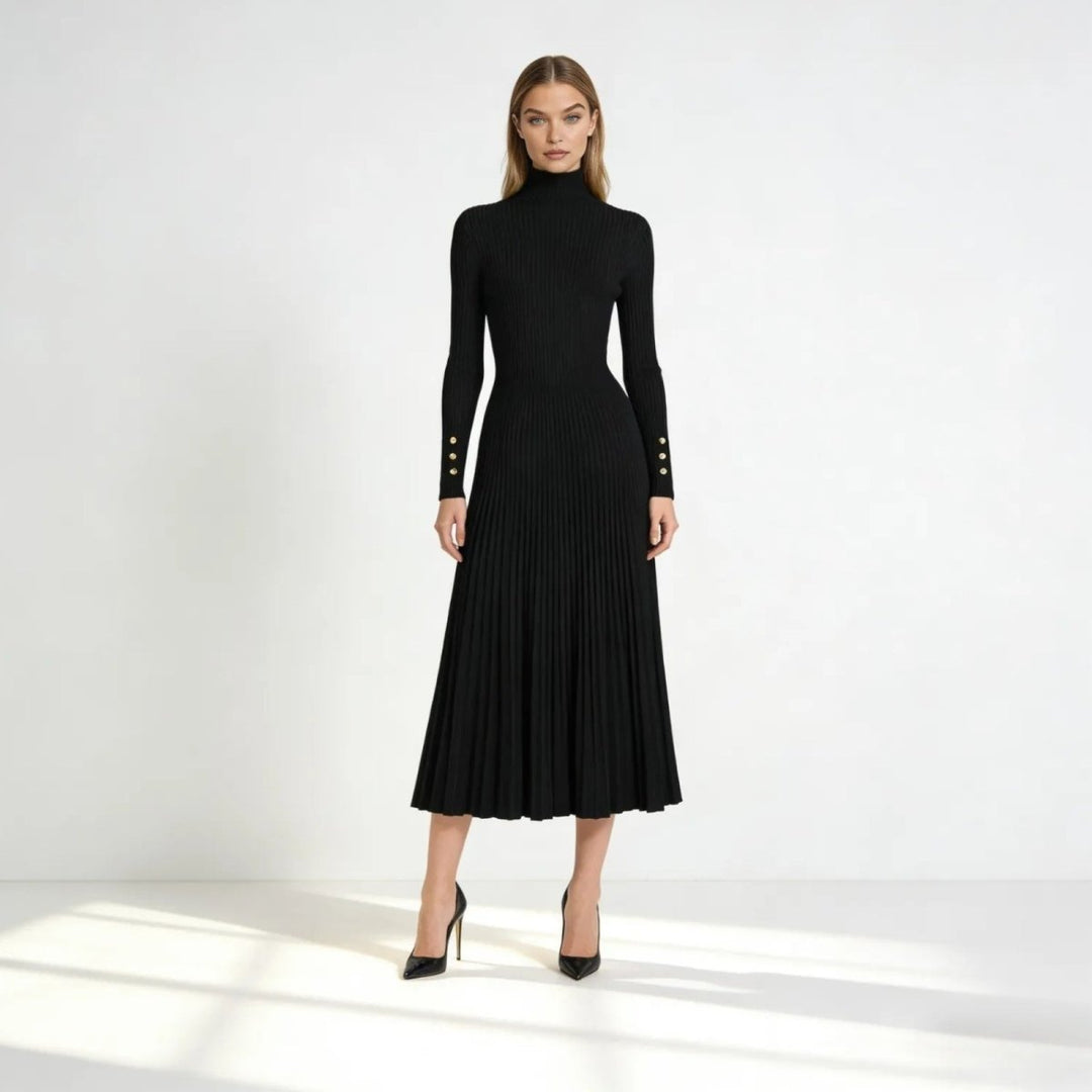 Abito midi plissettato con collo alto Dianne
