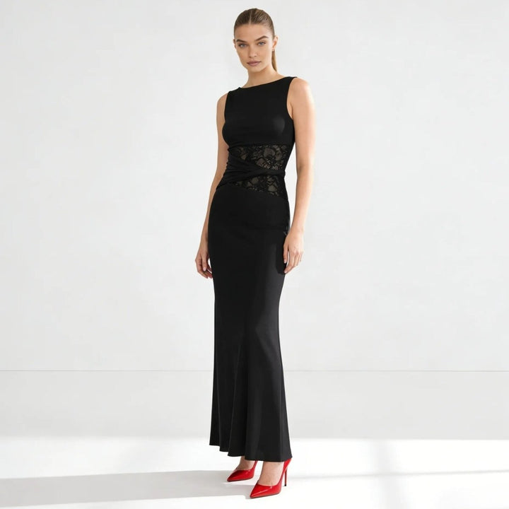 Abito lungo Colonna con Pizzo Asimmetrico