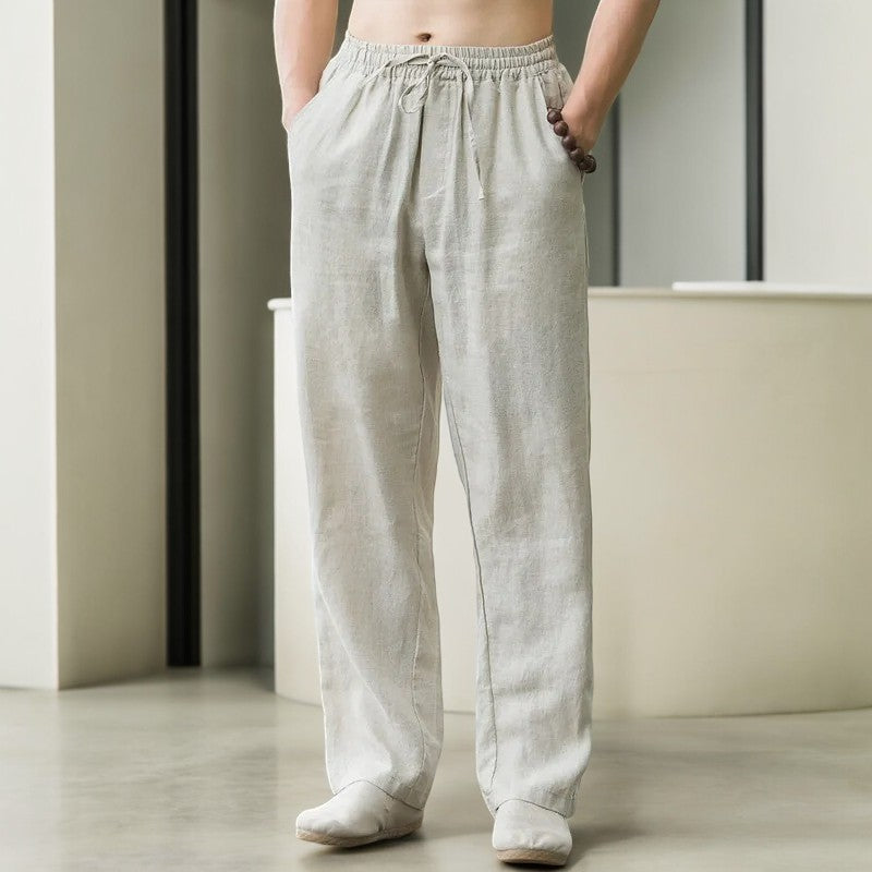 Pantalone in Lino Uomo Vita Elastica Taglio Rilassato