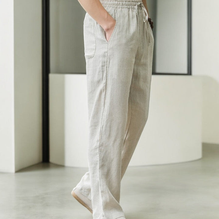 Pantalone in Lino Uomo Vita Elastica Taglio Rilassato