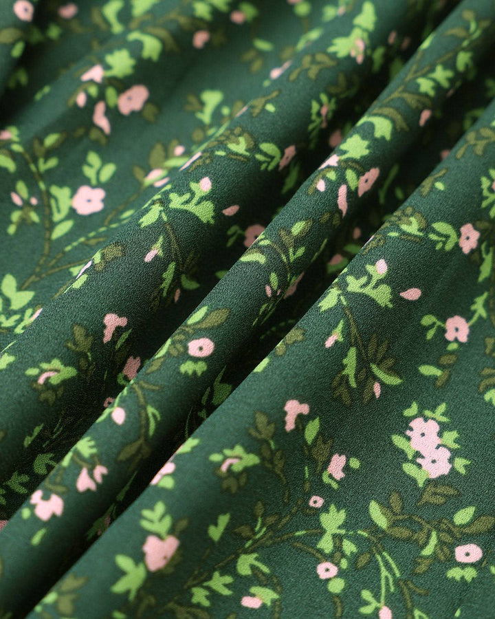 Elegante Abito Midi Floreale Scollo a Cuore Alta Vita