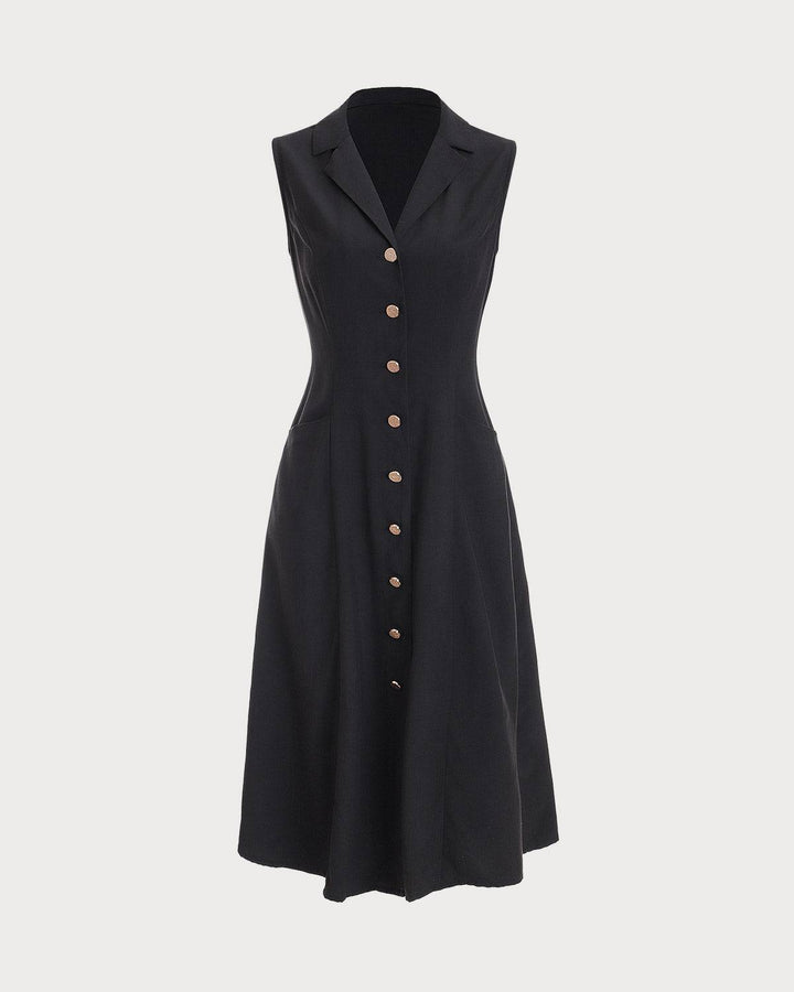 Elegante Abito Midi Nero Donna Scollo V Tunica Ufficio