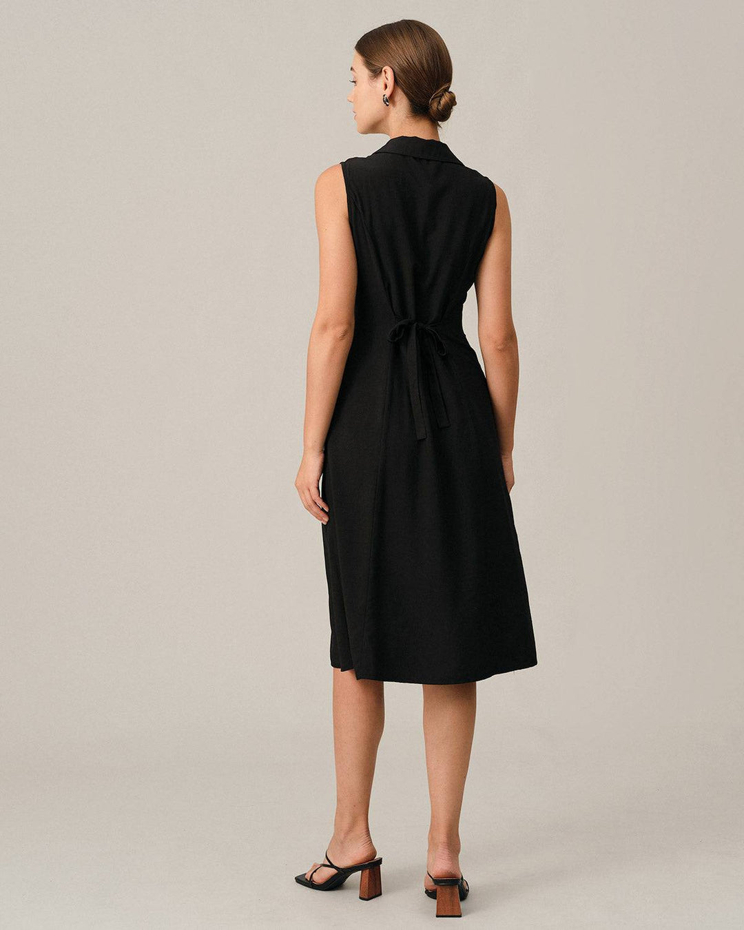 Elegante Abito Midi Nero Donna Scollo V Tunica Ufficio