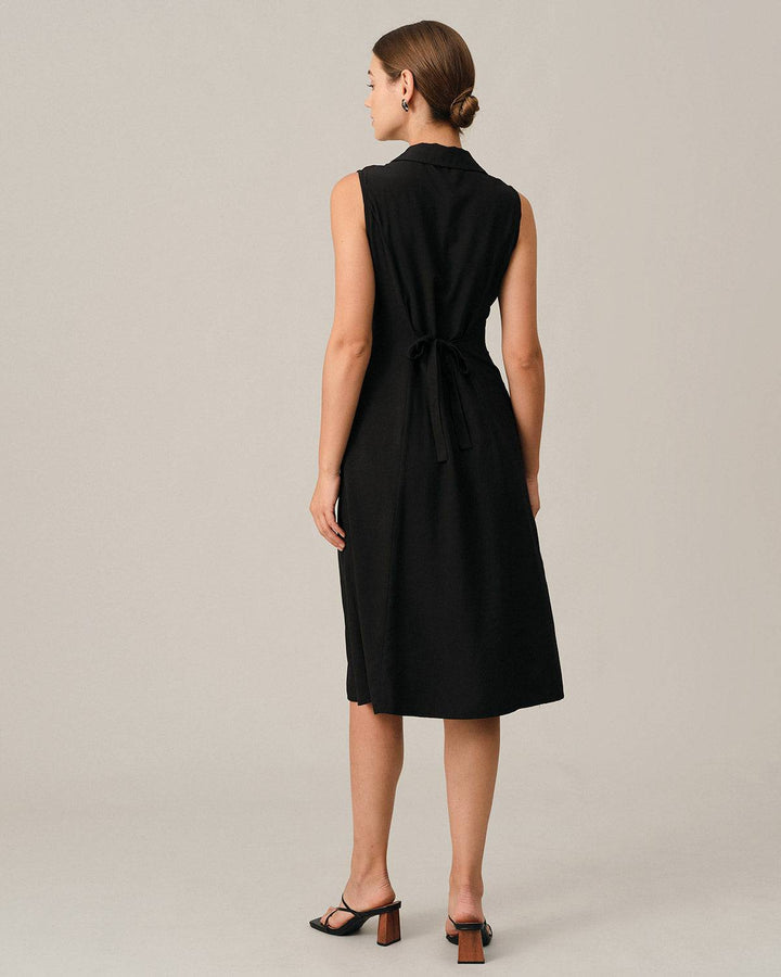 Elegante Abito Midi Nero Donna Scollo V Tunica Ufficio
