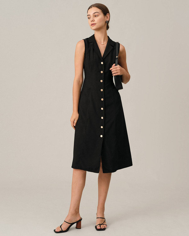 Elegante Abito Midi Nero Donna Scollo V Tunica Ufficio