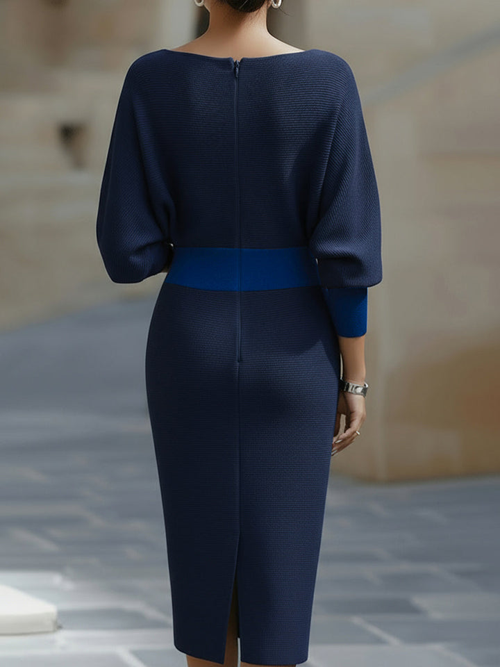 Bianca - Abito midi da donna bianco con maniche a pipistrello drappeggiate