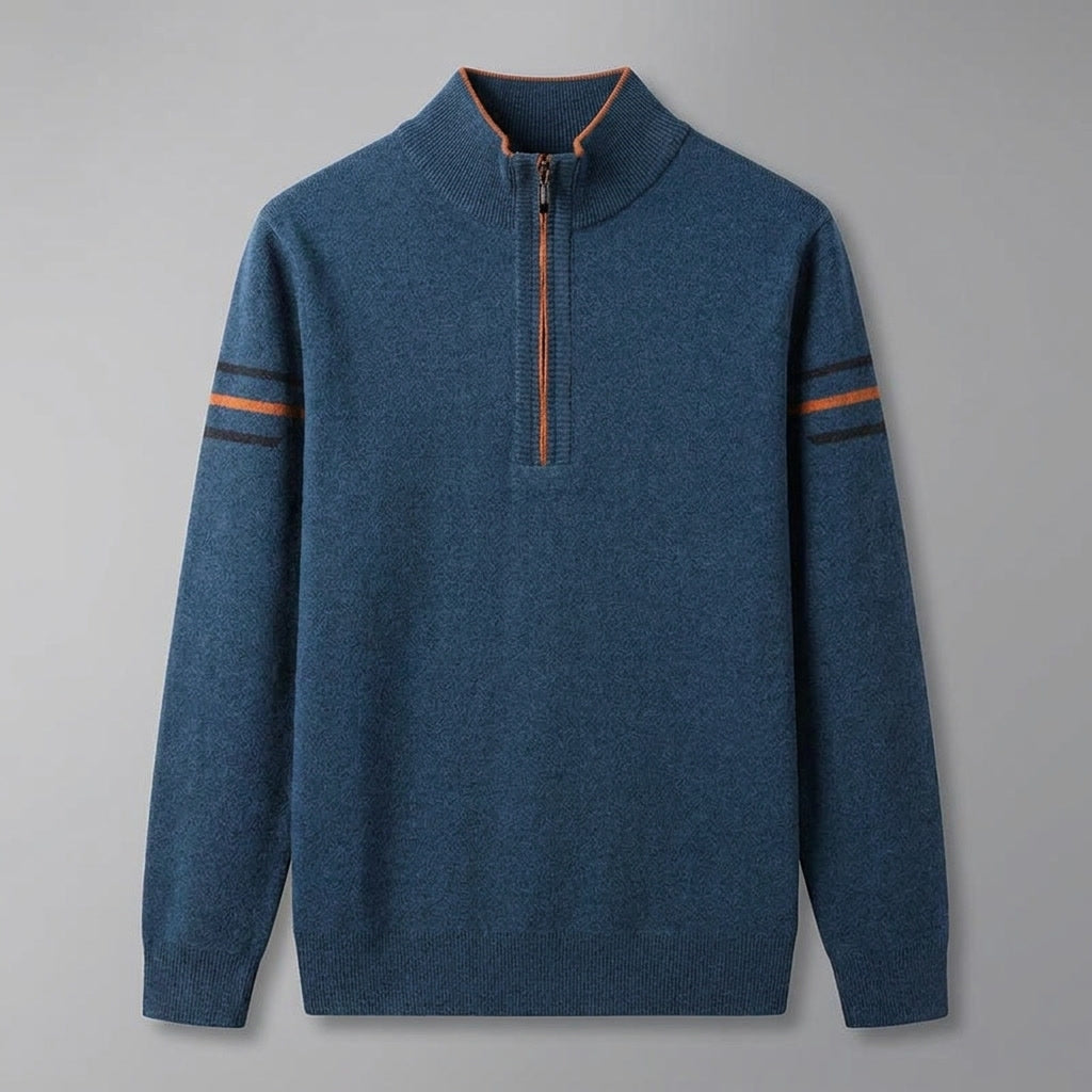 Maglione Uomo Quarter Zip Collo Alto con Righe a Contrasto