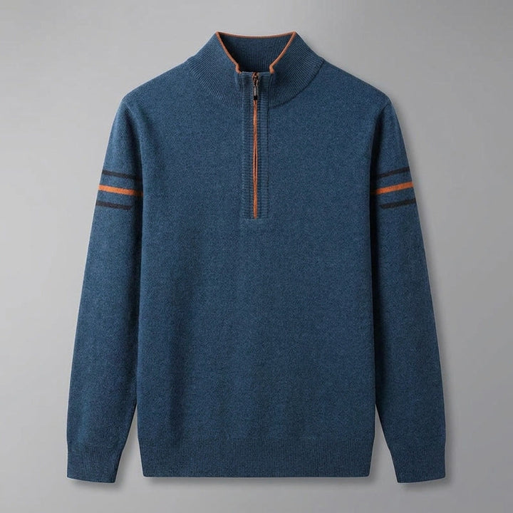 Maglione Uomo Quarter Zip Collo Alto con Righe a Contrasto