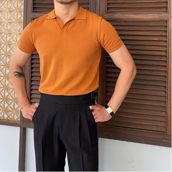 Vincenzo - Polo da uomo con scollo a V e vestibilità classica