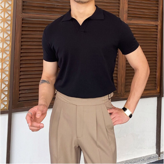 Vincenzo - Polo da uomo con scollo a V e vestibilità classica