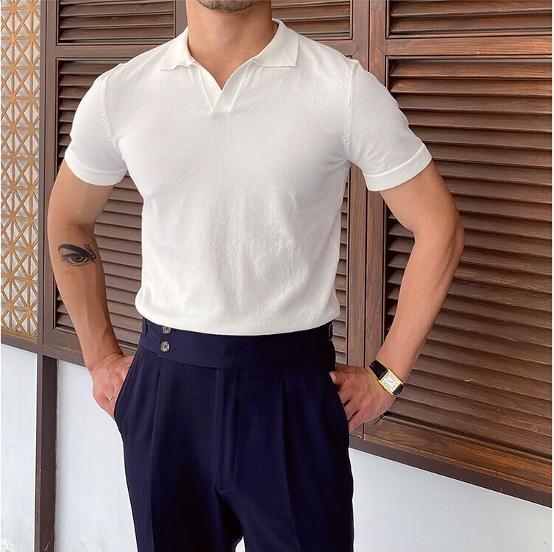 Vincenzo - Polo da uomo con scollo a V e vestibilità classica