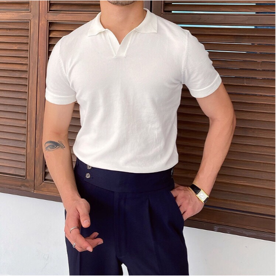 Vincenzo - Polo da uomo con scollo a V e vestibilità classica